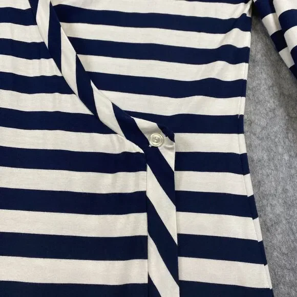 Soft Surroundings Women's Large Navy White Stripe V Neck Side Wrap Dress - Picture 8 of 14